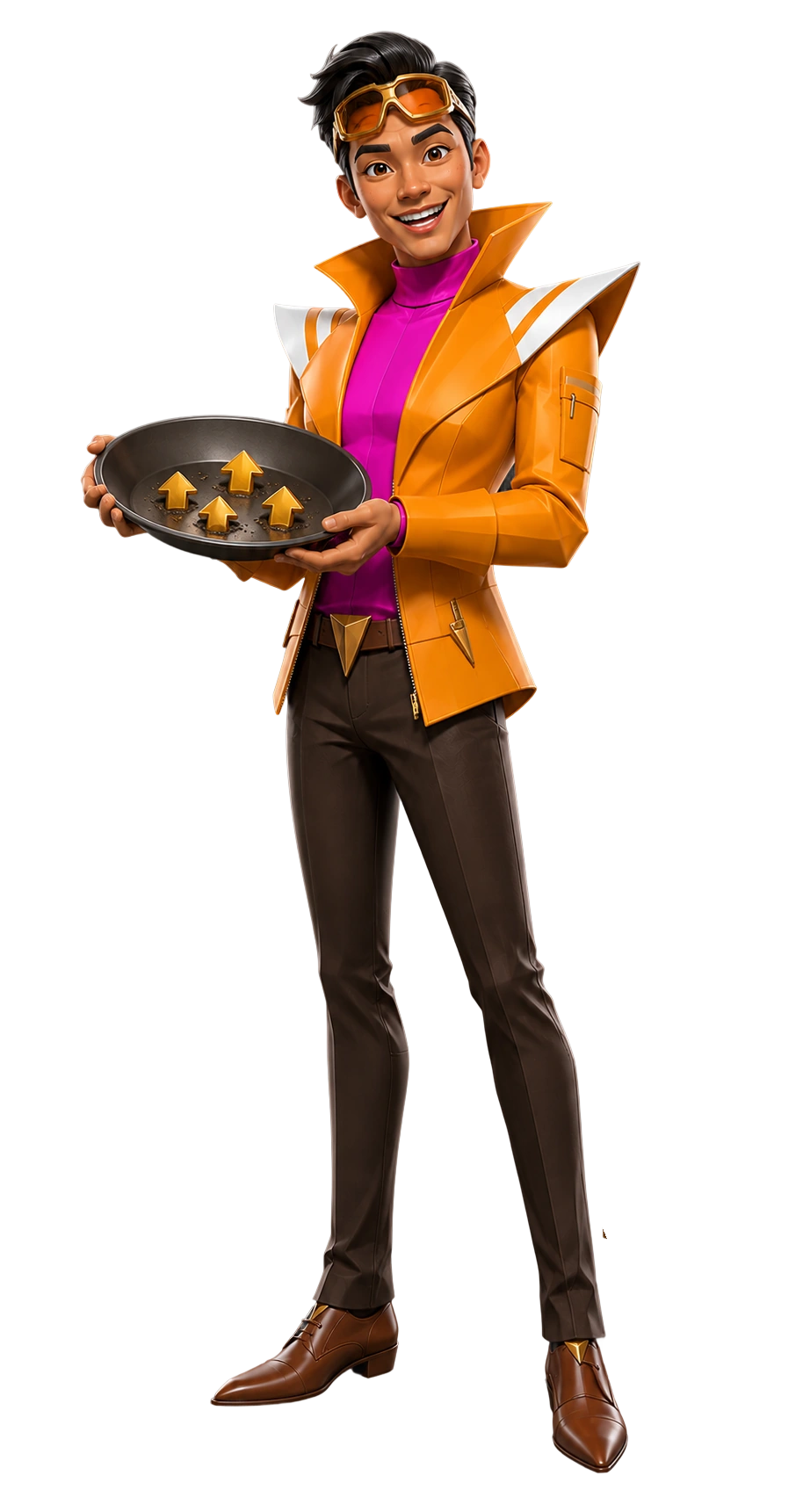 Gold Digger agent holding a pan of gold arrows
